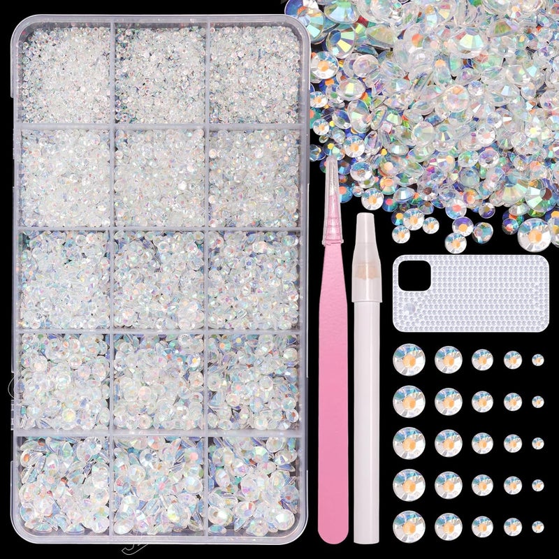 Uotey 16000 Pcs Resin Rhinestones for Crafting, Flatback Transparent Gems Jelly Rhinestones, Mixed Sizes Bedazzling Crystal with Pickup Tool for DIY Crafts Clothing Tumblers Mugs Shoes Fabric Nail Art - Image 1